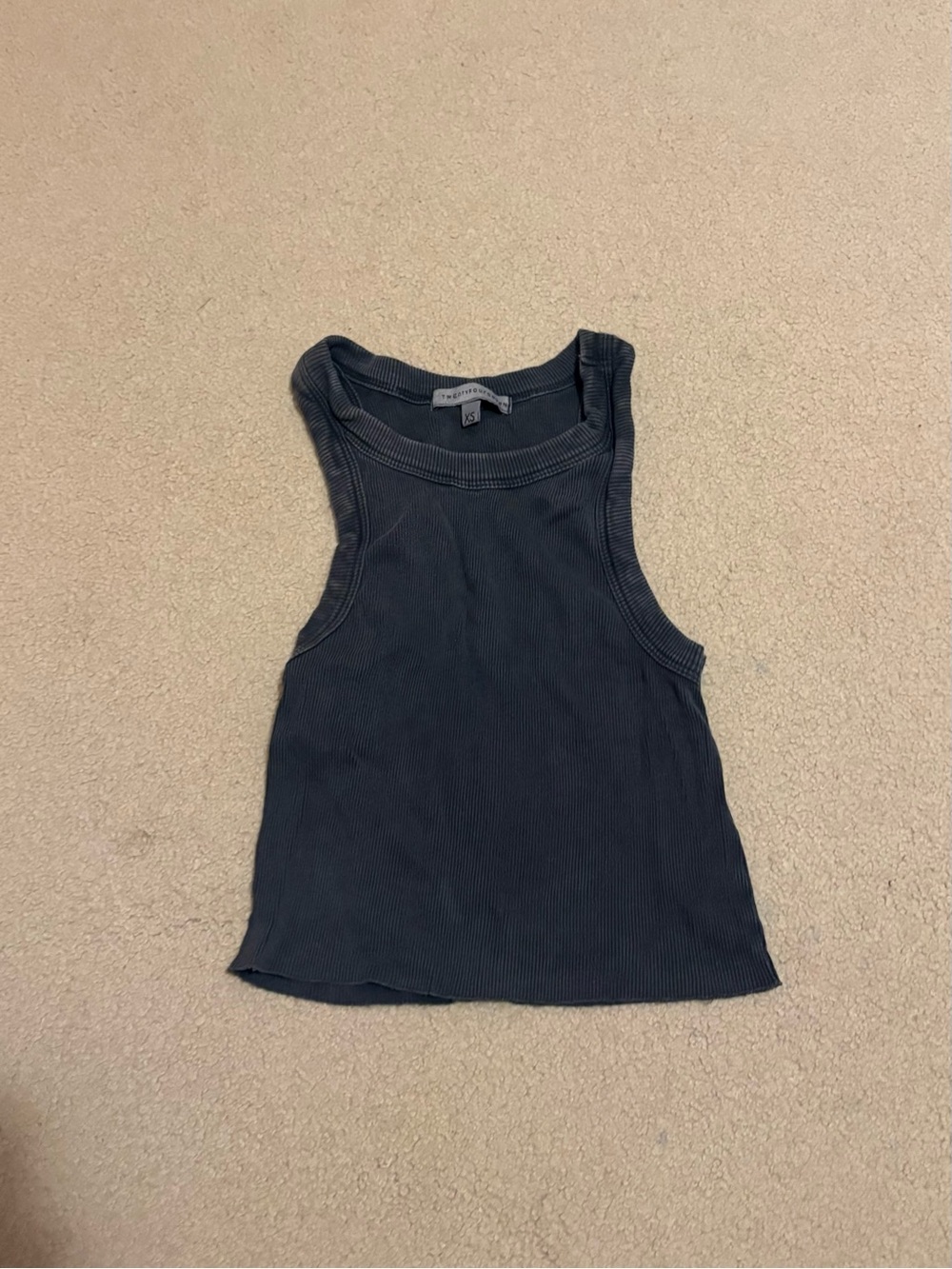 Ribbed Dark Grey High-Neck Tank Top